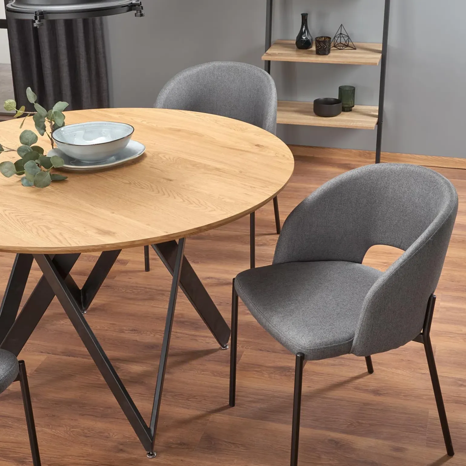Tavolo 120x120cm da pranzo rotondo rovere miele acciaio nero Edessa