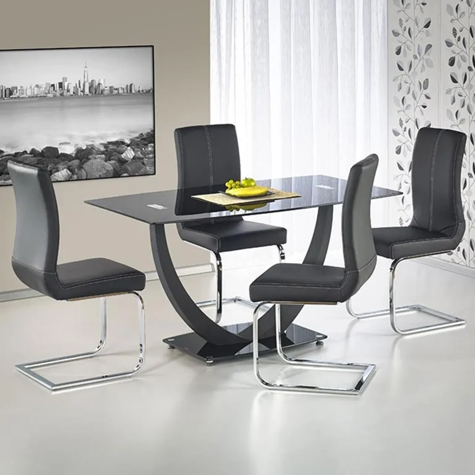 Tavolo 140x80cm in vetro moderno industrial nero Aidan Gihome®