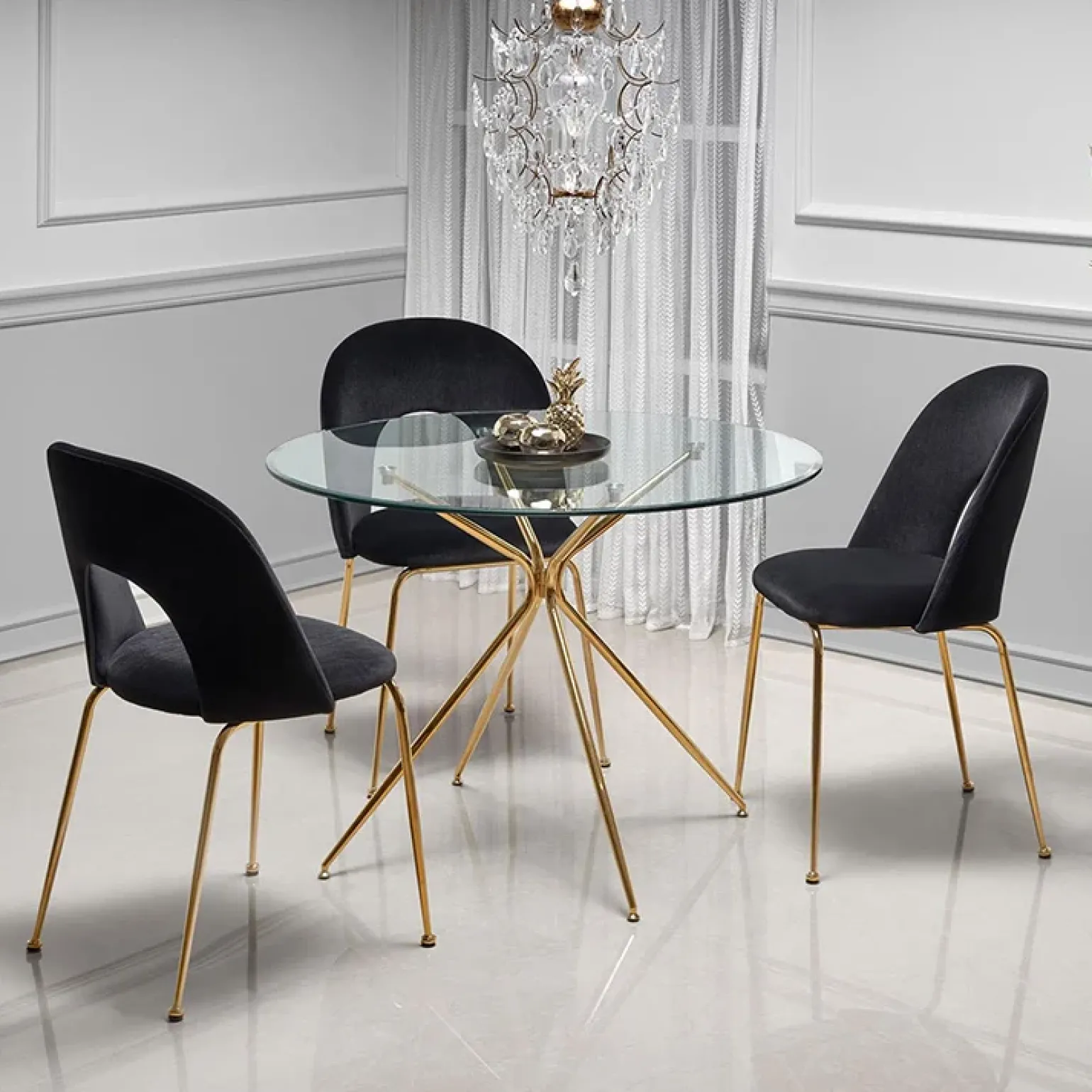 Tavolo 110x110cm rotondo in vetro acciaio oro Narok