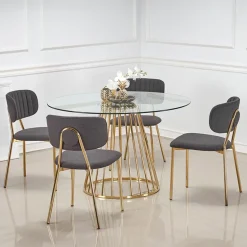 Tavolo 120x120cm rotondo in vetro acciaio cromato oro Kerman