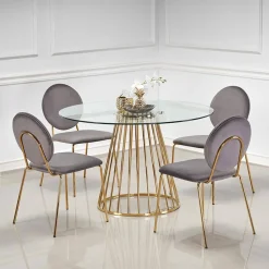 Tavolo 120x120cm rotondo in vetro acciaio cromato oro Kerman