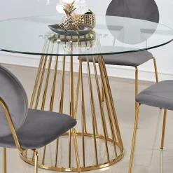 Tavolo 120x120cm rotondo in vetro acciaio cromato oro Kerman