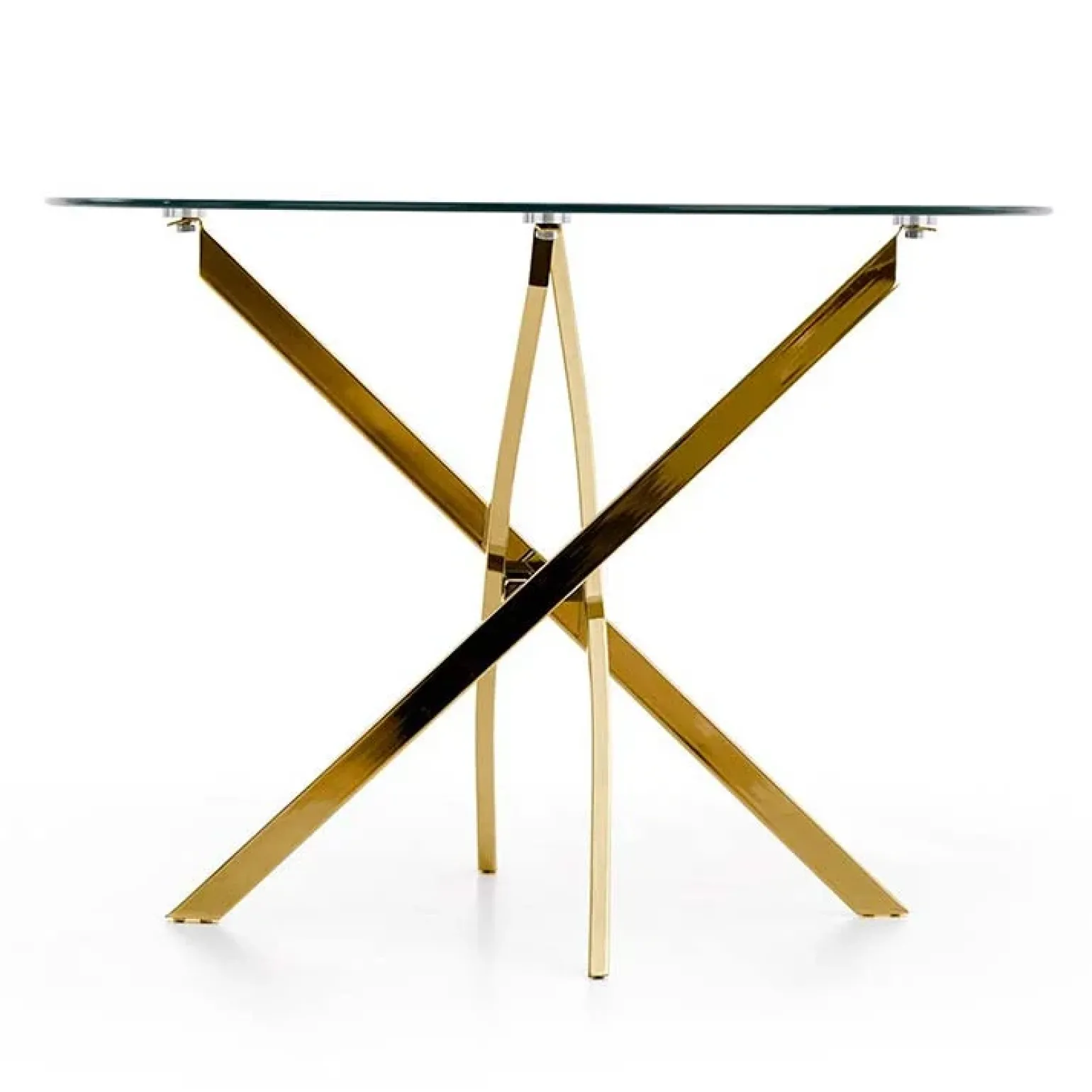 Tavolo 100x100cm rotondo in vetro acciaio oro cromato Minerva Gihome®