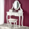 Toeletta da trucco 80x130h cm con specchio e sgabello bianco Lyra