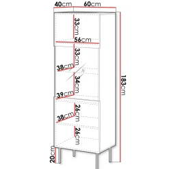 Vetrina alta 60x183h cm 1 anta 2 vani a giorno noce cannettato Gabiot