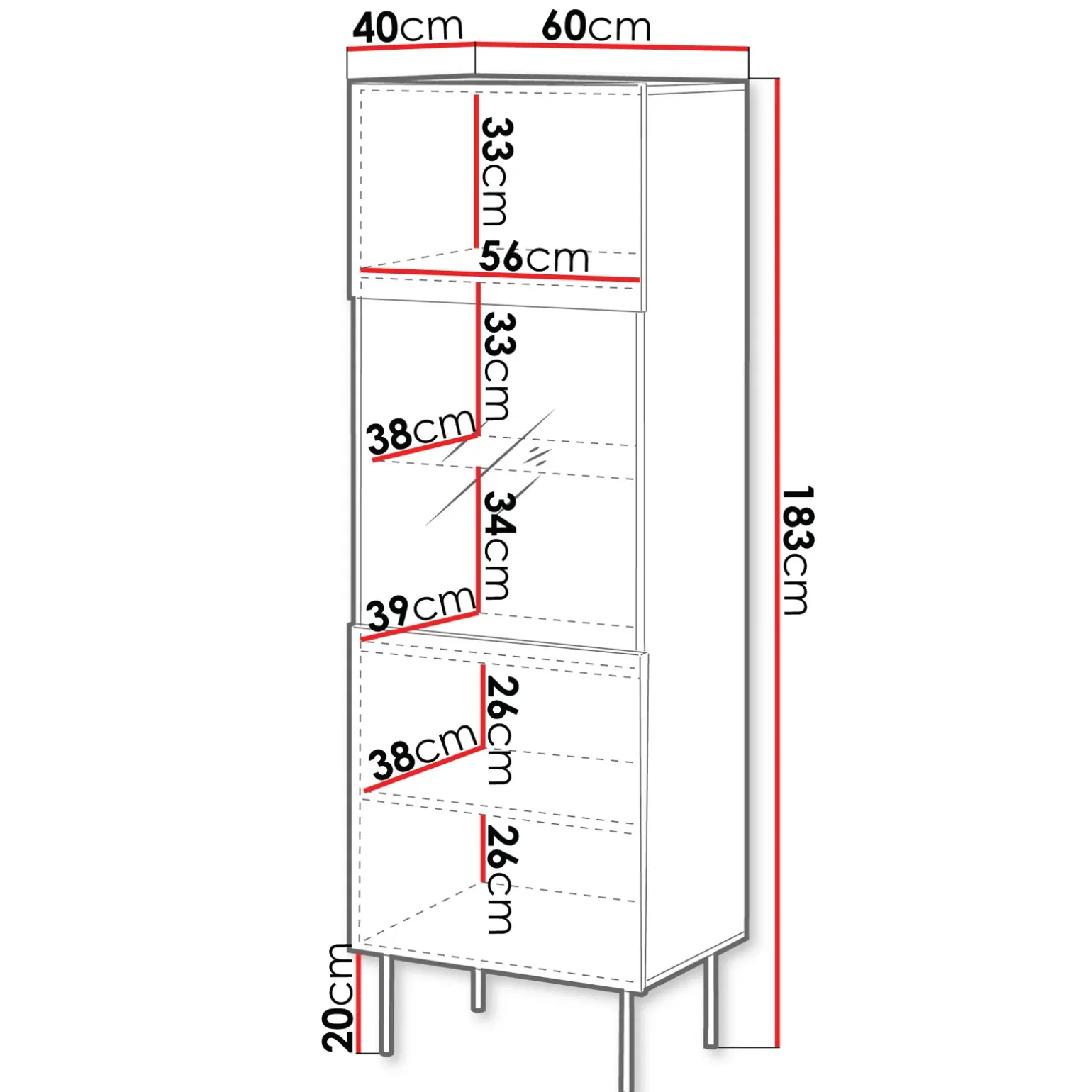 Vetrina alta 60x183h cm 1 anta 2 vani a giorno noce cannettato Gabiot