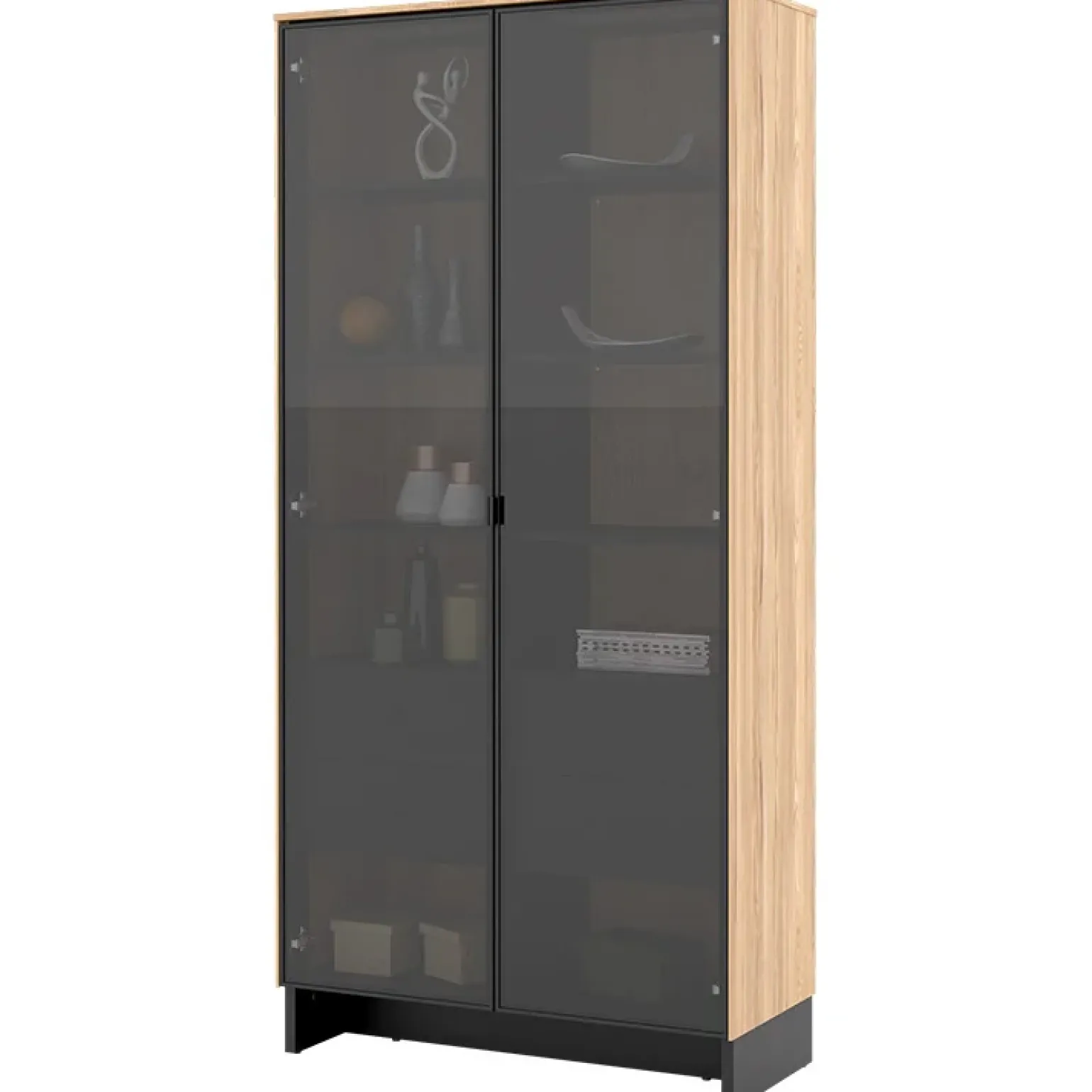 Vetrina alta 92x196h cm 2 ante vetro 4 cassetti interni rovere nero Alabaster