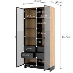 Vetrina alta 92x196h cm 2 ante vetro 4 cassetti interni rovere nero Alabaster