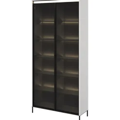 Vetrina alta 92x196h cm 2 ante led bianco opaco nero Camelia