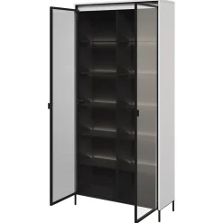 Vetrina alta 92x196h cm 2 ante led bianco opaco nero Camelia