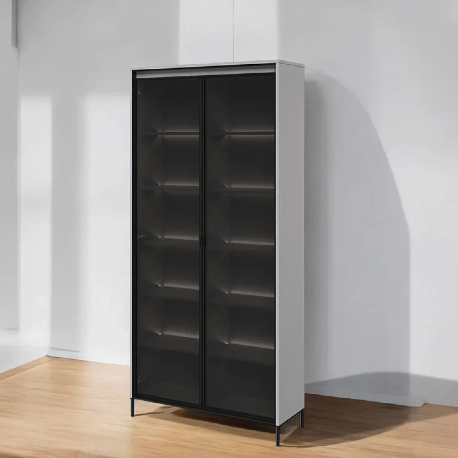 Vetrina alta 92x196h cm 2 ante led grigio nero Camelia