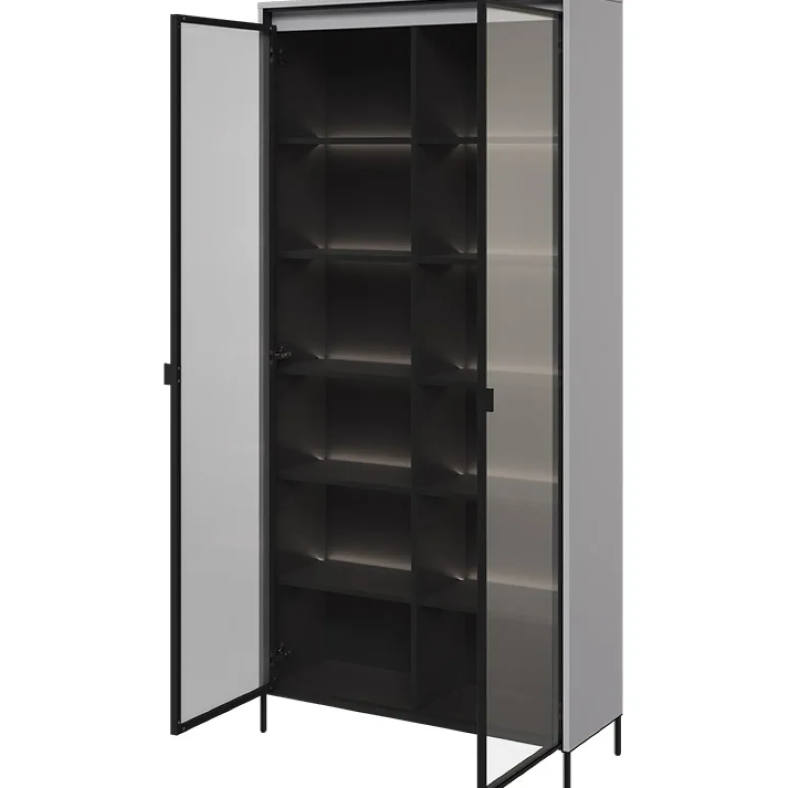 Vetrina alta 92x196h cm 2 ante led grigio nero Camelia