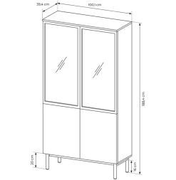 Vetrina alta 100x189h cm 4 ante con led nero opaco rovere Amel