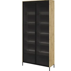 Vetrina alta 92x196h cm 2 ante led rovere rustico nero Camelia