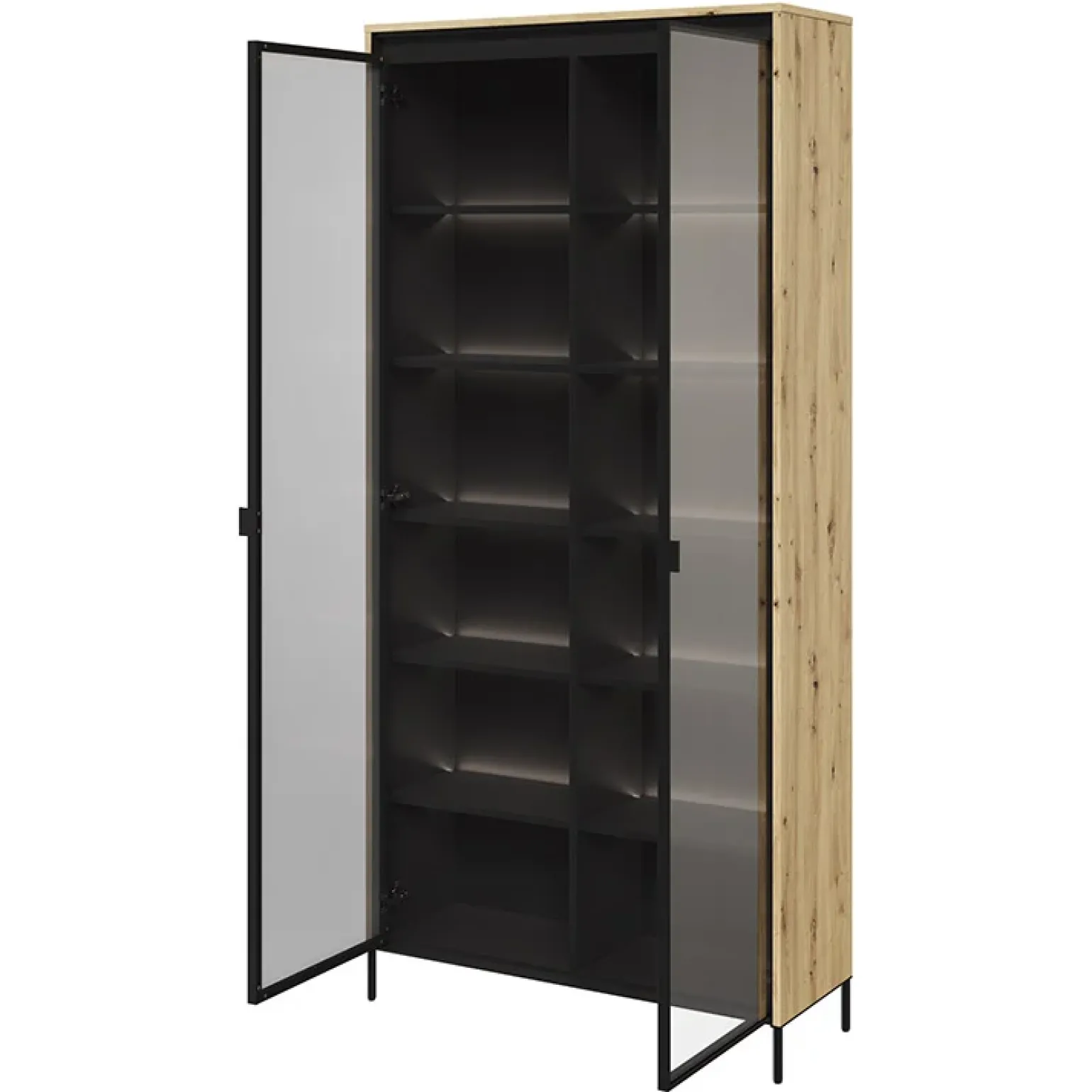 Vetrina alta 92x196h cm 2 ante led rovere rustico nero Camelia