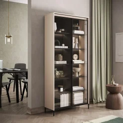 Vetrina alta 92x196h cm 2 ante led beige nero Camelia