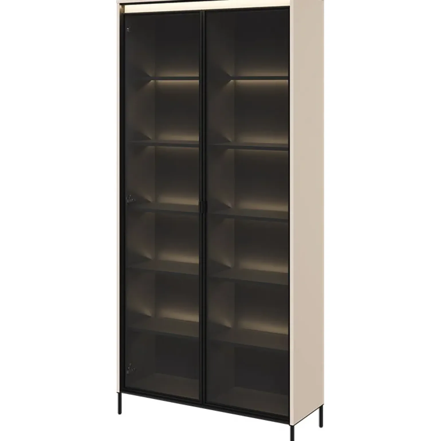 Vetrina alta 92x196h cm 2 ante led beige nero Camelia
