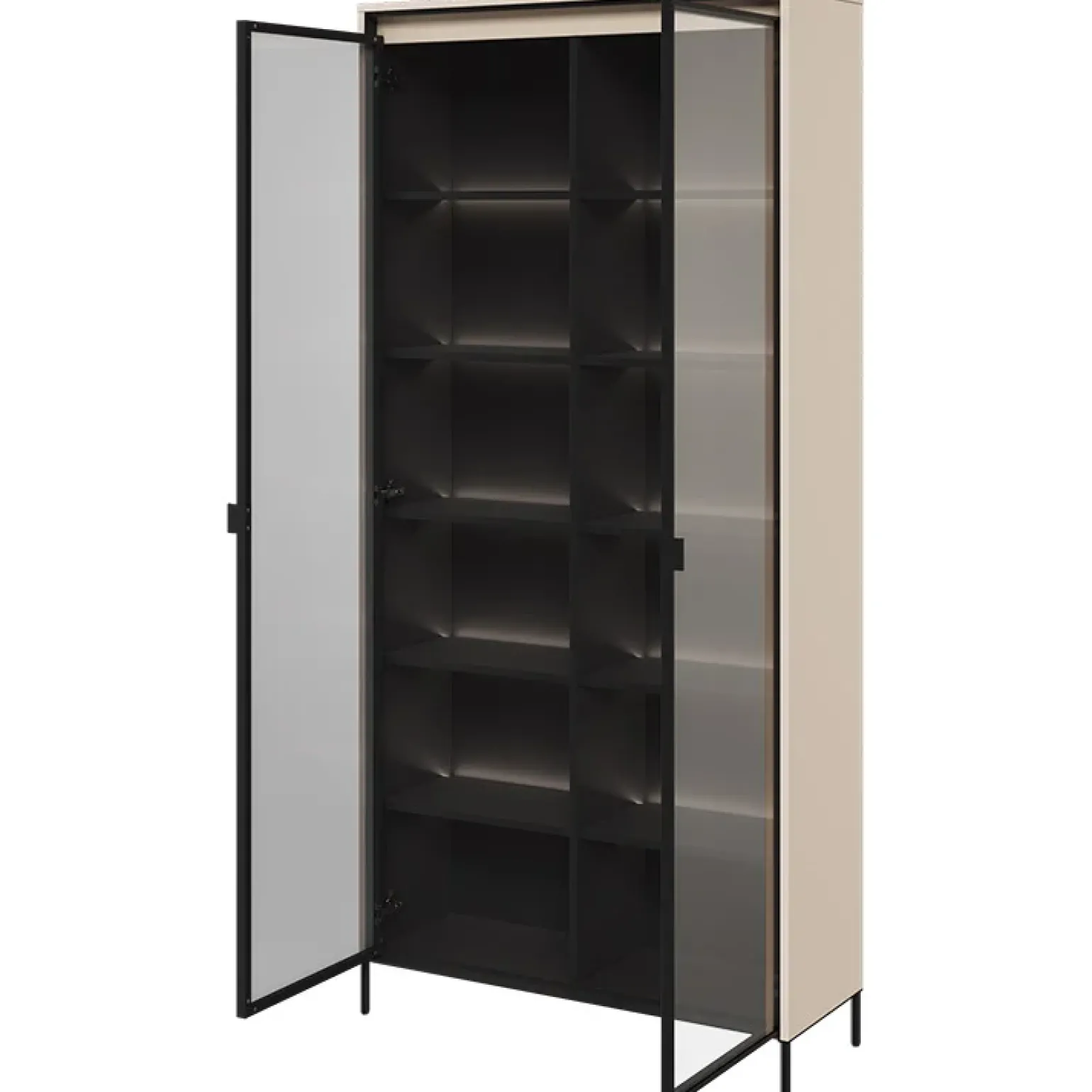 Vetrina alta 92x196h cm 2 ante led beige nero Camelia