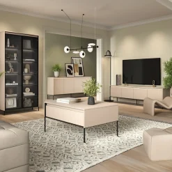 Vetrina alta 92x196h cm 2 ante led beige nero Camelia