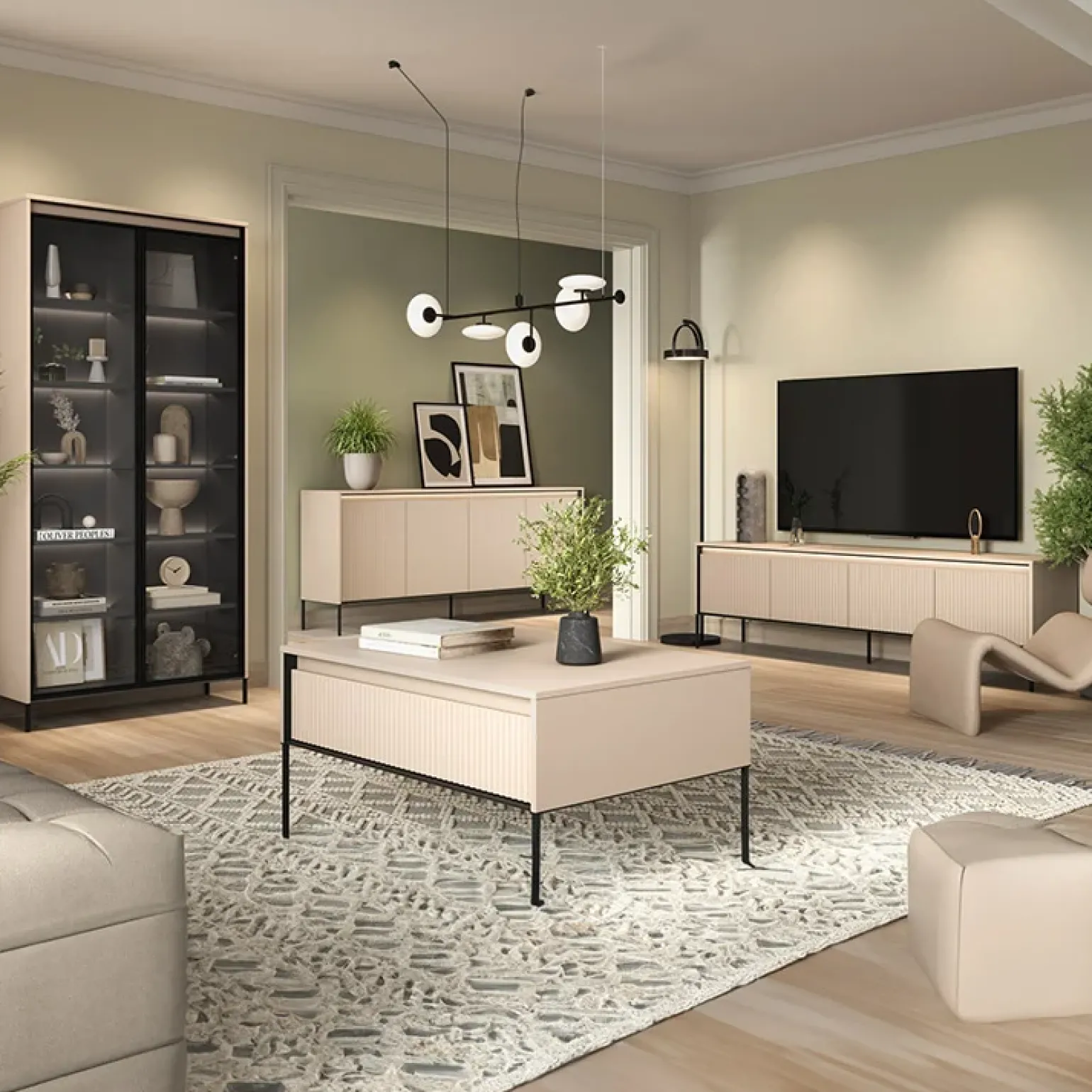 Vetrina alta 92x196h cm 2 ante led beige nero Camelia