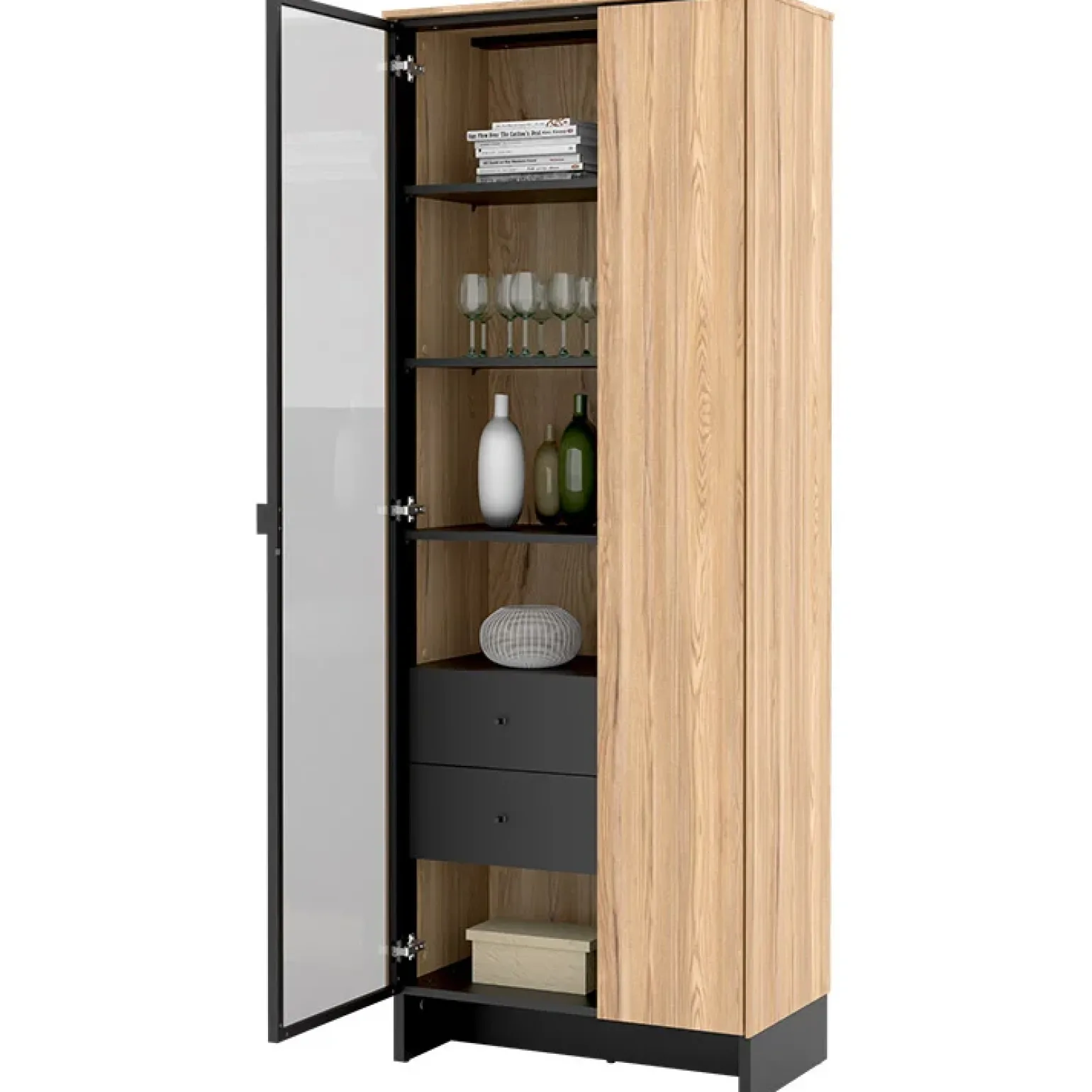 Vetrina alta 73x196h cm 2 ante rovere nero Alabaster