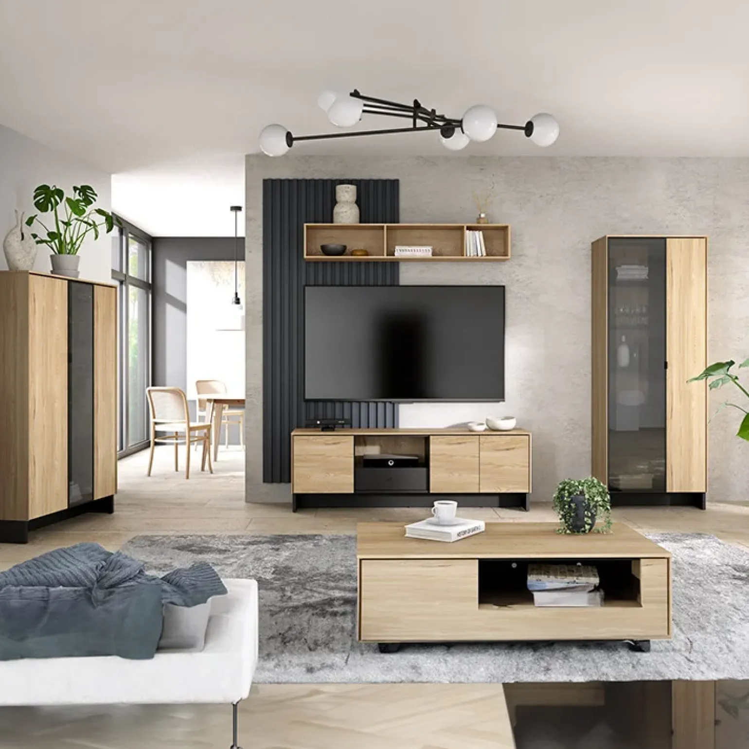 Vetrina alta 73x196h cm 2 ante rovere nero Alabaster