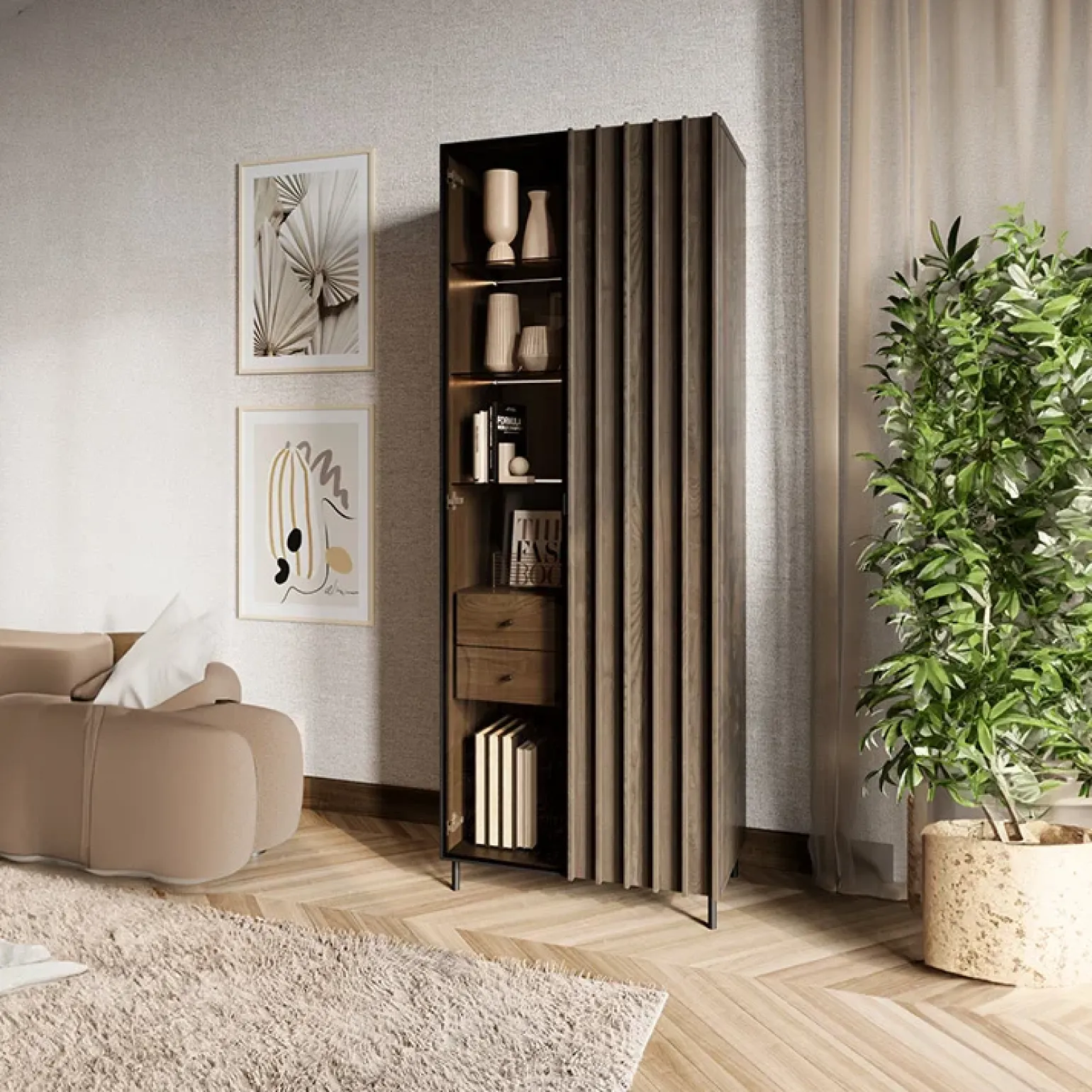 Vetrina alta 73x196h cm 2 ante led wengè Blackwood