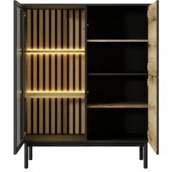 Vetrina bassa 100x126h cm 3 ante con led nero opaco rovere Amel