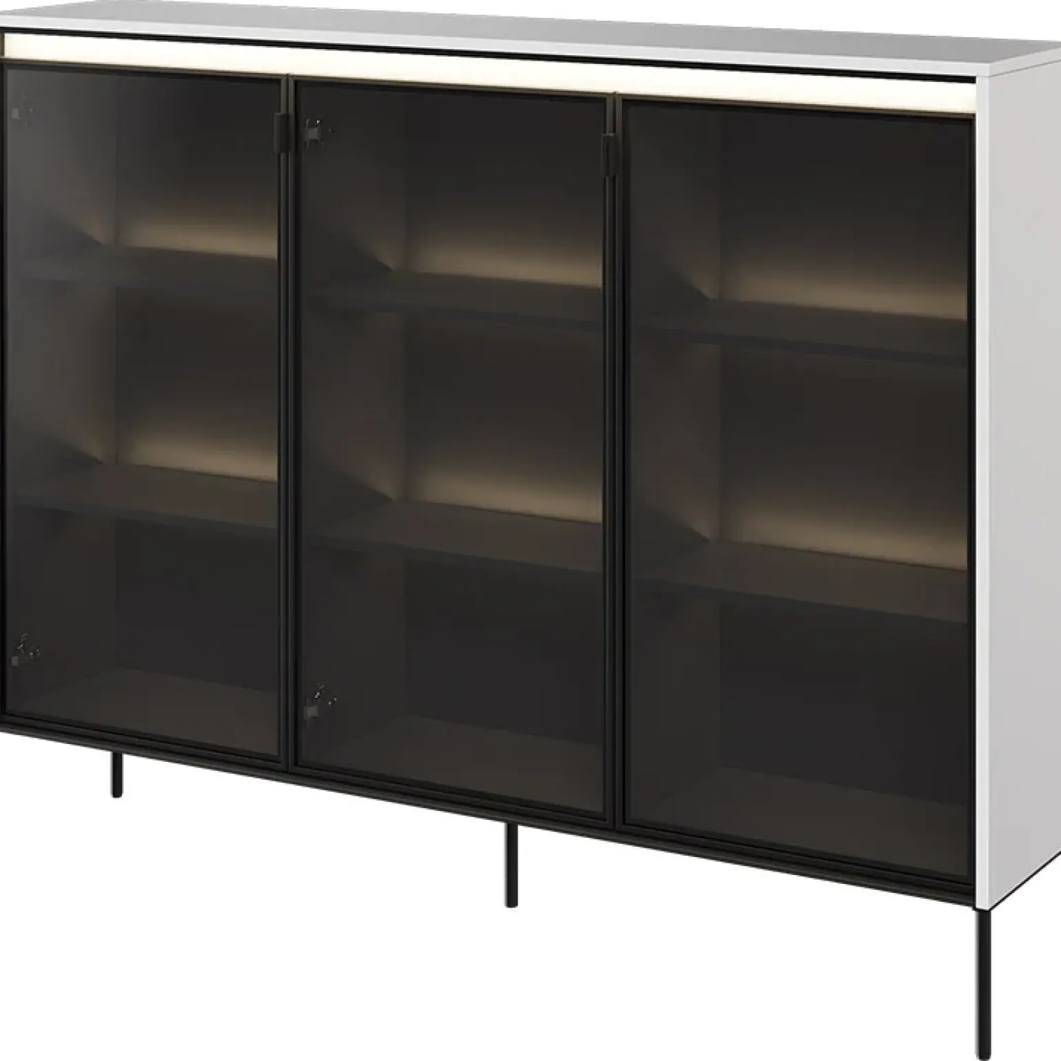 Vetrina bassa 150x118h cm 3 ante led bianco opaco nero Camelia
