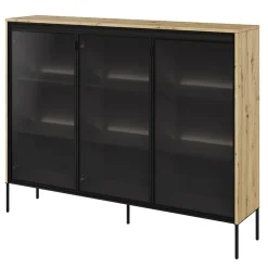 Vetrina bassa 150x118h cm 3 ante led rovere rustico nero Camelia