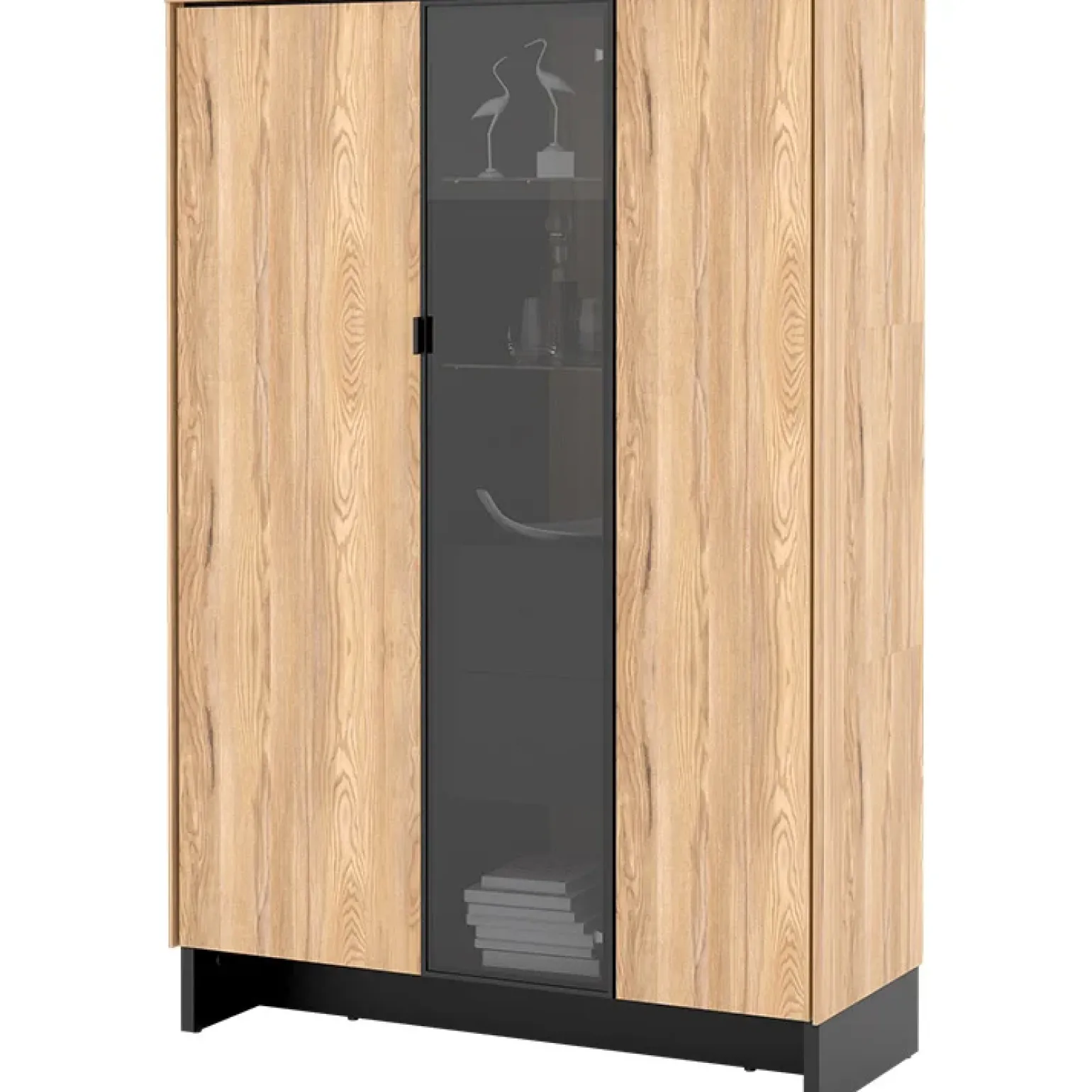 Vetrina bassa 102x152h cm 2 ante 2 cassetti interni rovere nero Alabaster