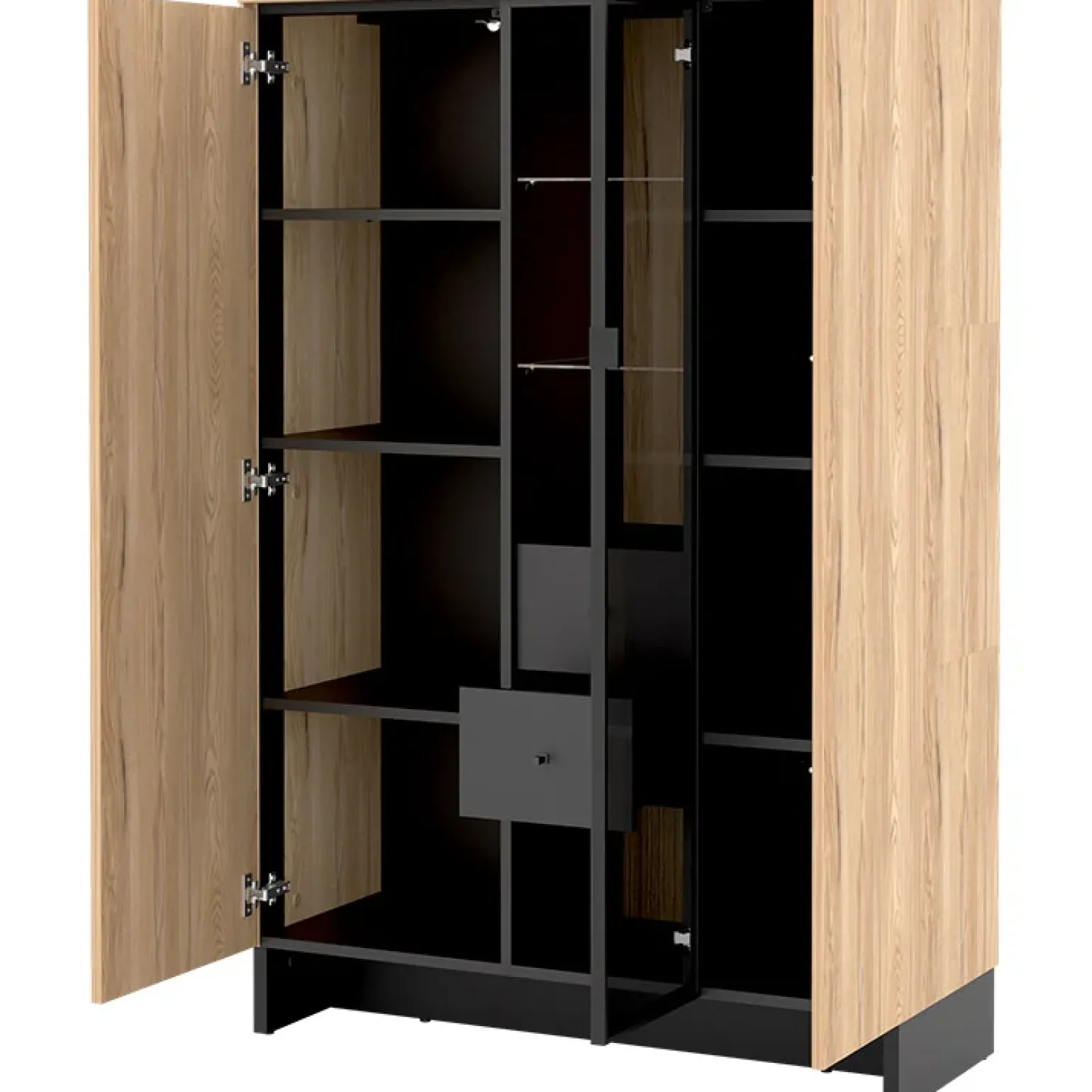Vetrina bassa 102x152h cm 2 ante 2 cassetti interni rovere nero Alabaster