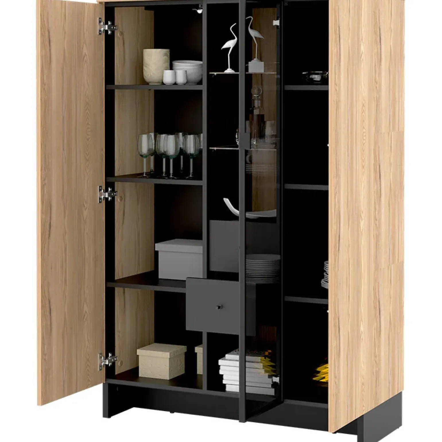 Vetrina bassa 102x152h cm 2 ante 2 cassetti interni rovere nero Alabaster