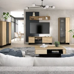 Vetrina bassa 102x152h cm 2 ante 2 cassetti interni rovere nero Alabaster