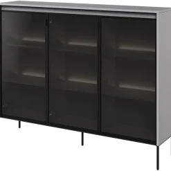 Vetrina bassa 150x118h cm 3 ante led grigio nero Camelia