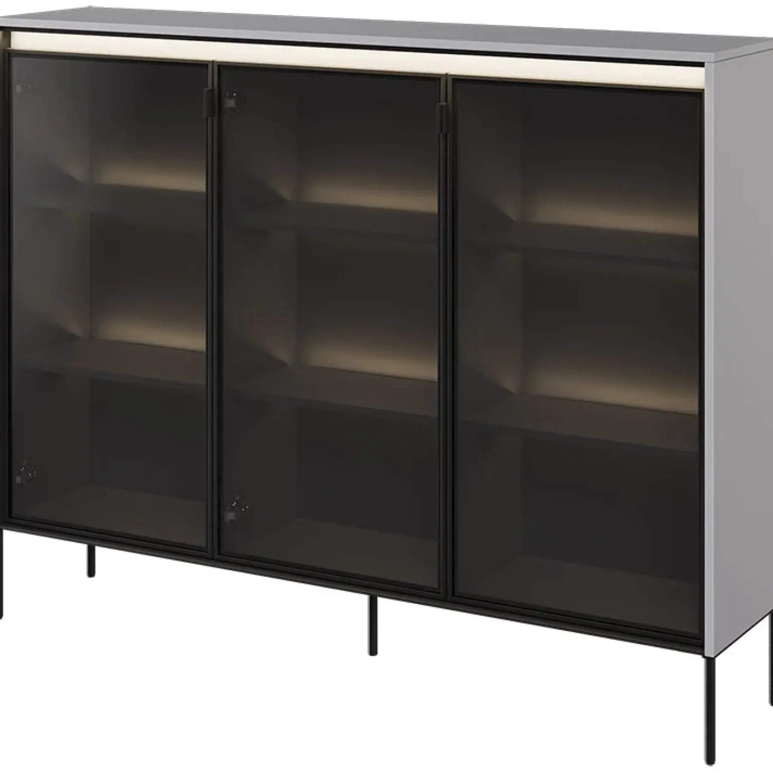 Vetrina bassa 150x118h cm 3 ante led grigio nero Camelia
