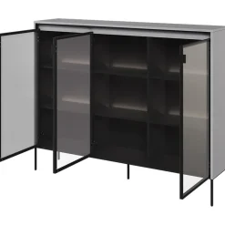Vetrina bassa 150x118h cm 3 ante led grigio nero Camelia
