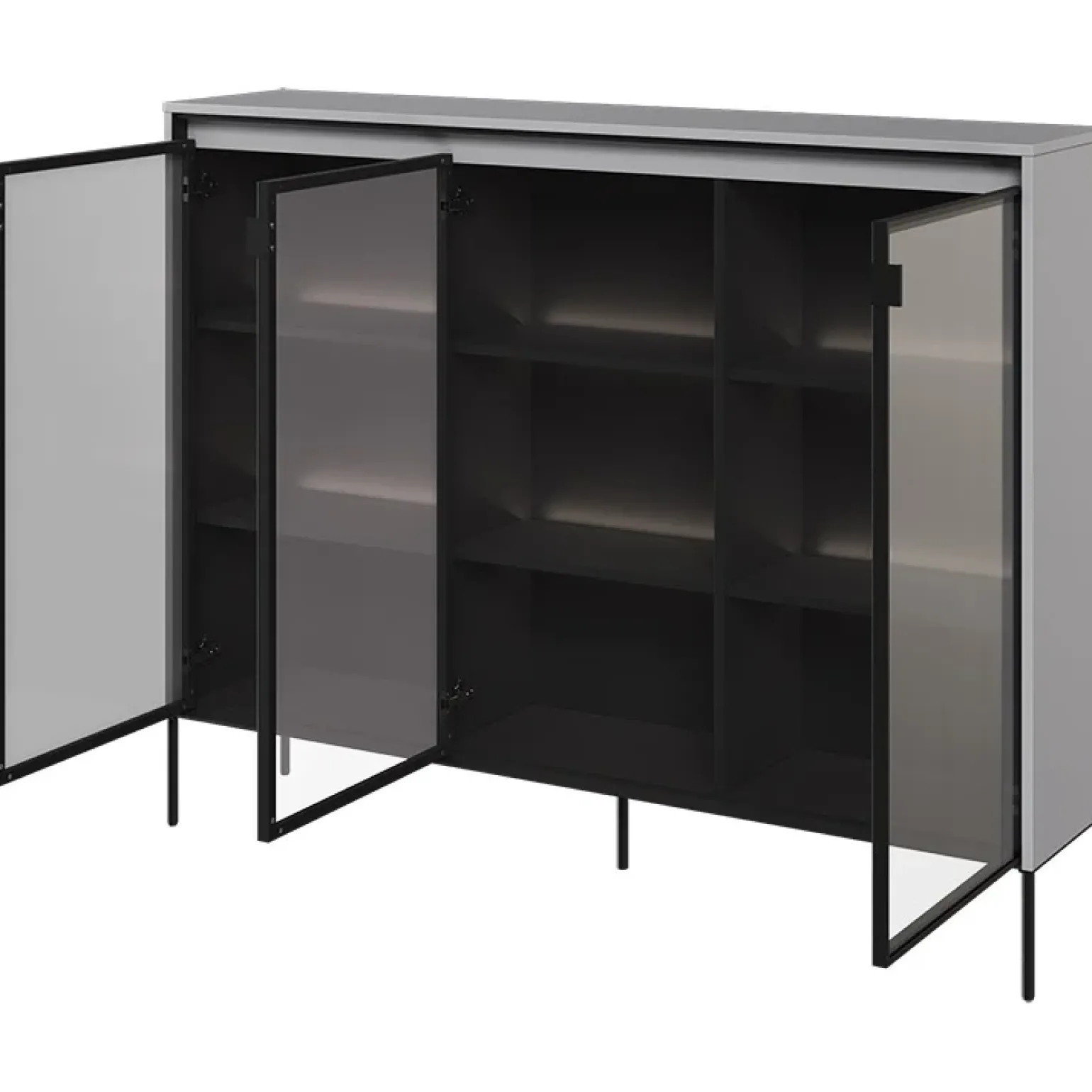 Vetrina bassa 150x118h cm 3 ante led grigio nero Camelia