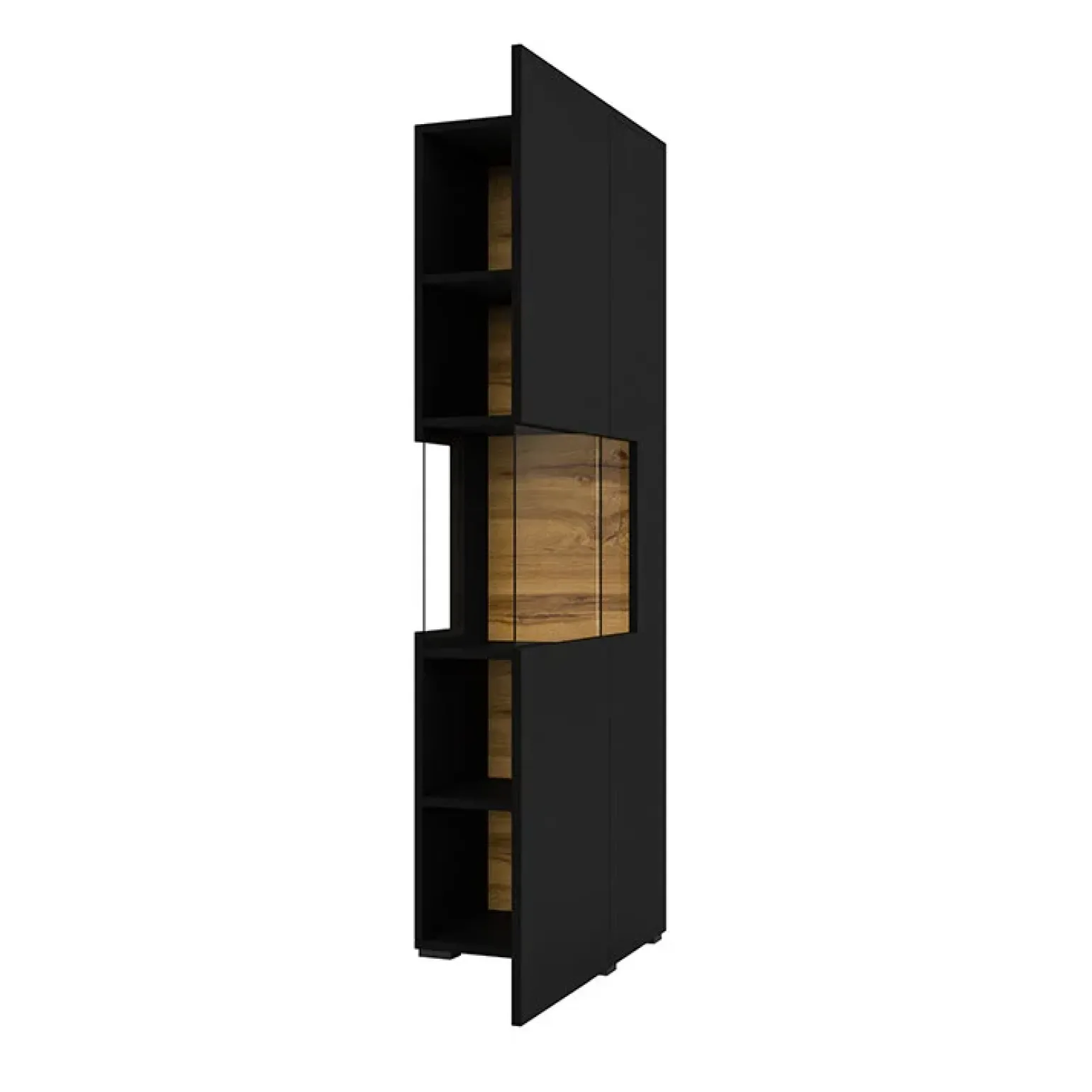 Vetrina sospesa 36x140h cm da parete nero rovere Fusion