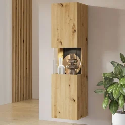 Vetrina sospesa 36x140h cm da parete rovere nero Fusion