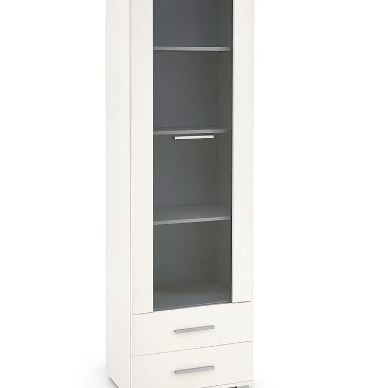 Vetrina 60x200h cm 1 anta 2 cassetti bianco opaco e lucido Viki