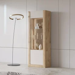 Vetrina 73x200h cm 1 anta 5 ripiani rovere tortora lucido Jumbo