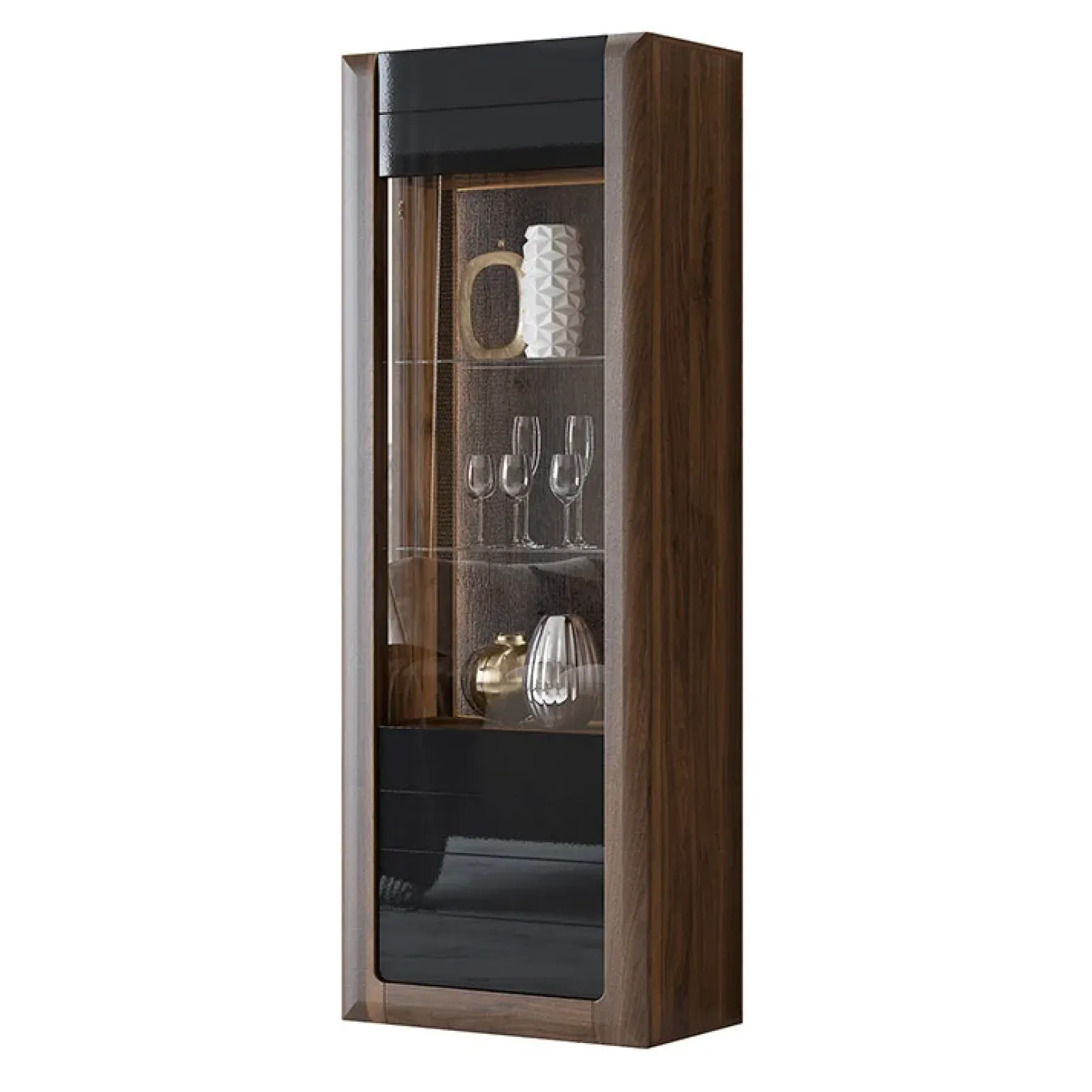 Vetrina 73x200h cm 1 anta 5 ripiani noce nero lucido Jumbo
