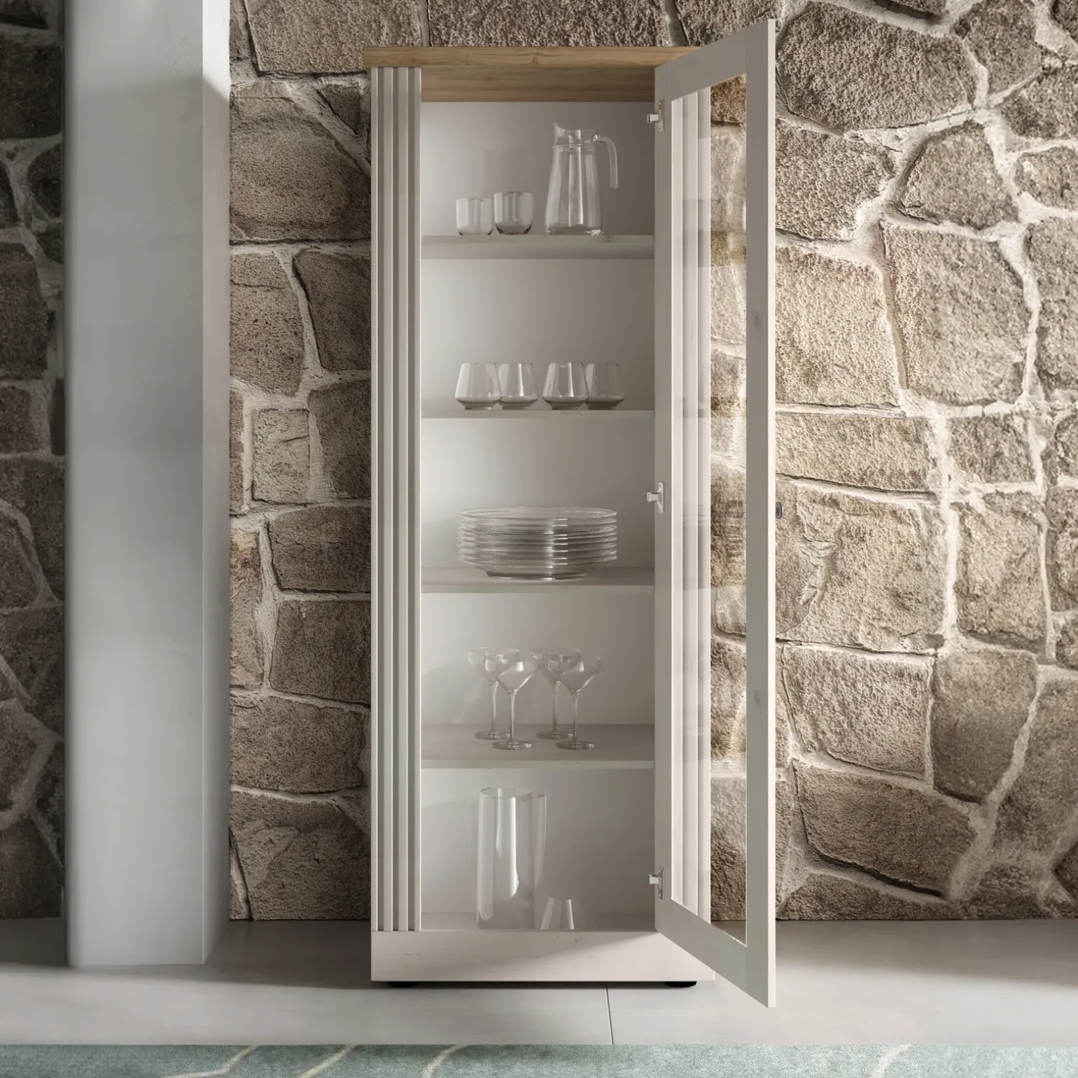 Vetrina 72x192h cm 1 anta 5 vani rovere bianco frassinato Armonia