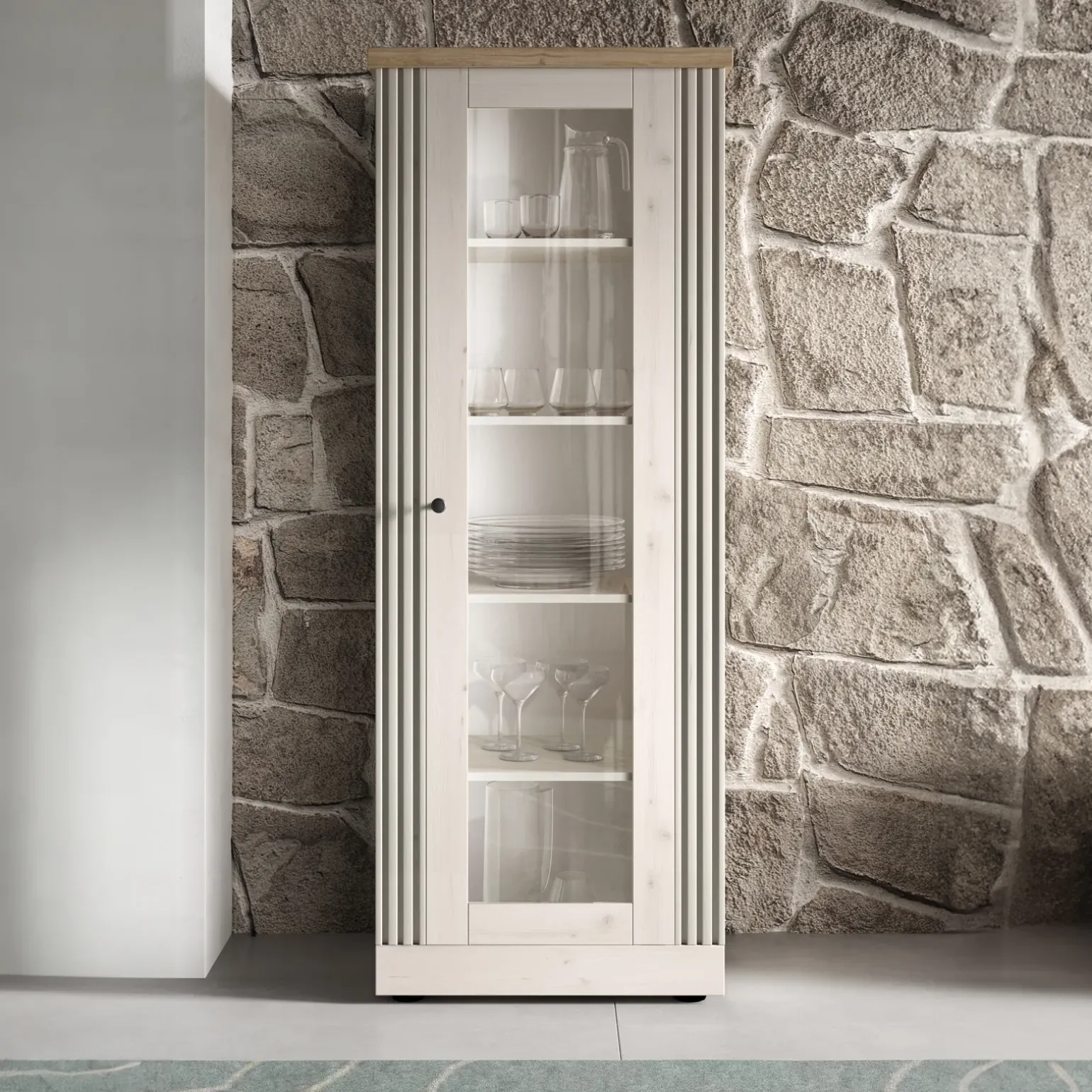Vetrina 72x192h cm 1 anta 5 vani rovere bianco frassinato Armonia