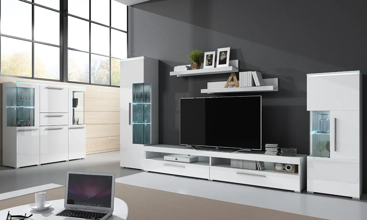 Vetrina 45x160h cm 1 anta sinistra moderna bianco lucido Frisk
