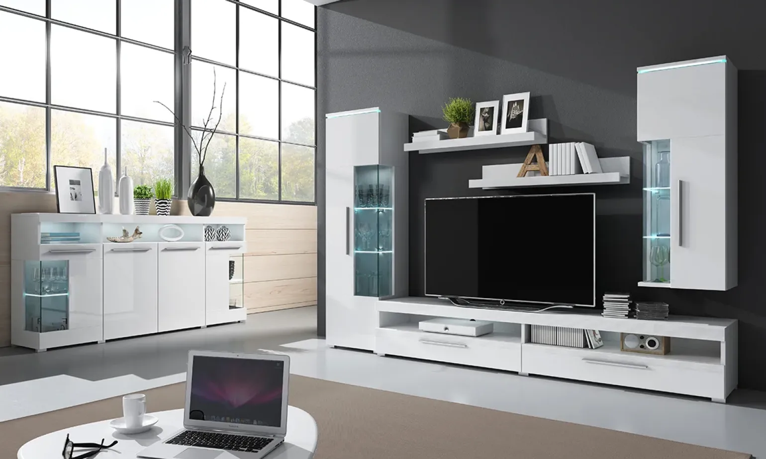 Vetrina 45x160h cm 1 anta sinistra moderna bianco lucido Frisk