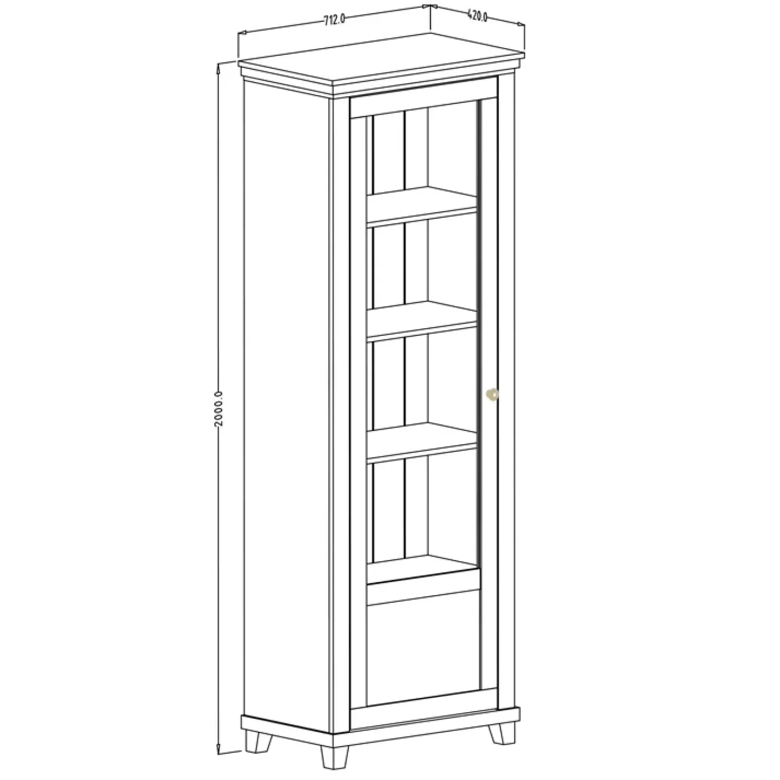 Vetrina 71x200h cm 1 anta sinistra bianco frassinato rovere Texel