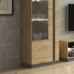 Vetrina 60x194h cm 1 anta soggiorno rovere antracite Noa Gihome®