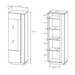 Vetrina 60x194h cm 1 anta soggiorno rovere antracite Noa Gihome®